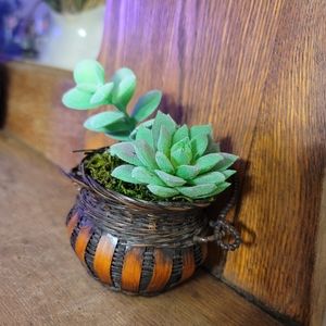 Boho Mini Basket w/Faux Succulents